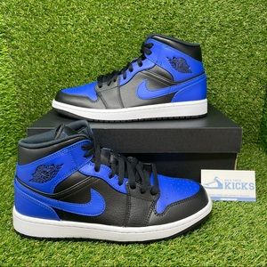 New Jordan 1 Mid Black Hyper Royal Size 10.5